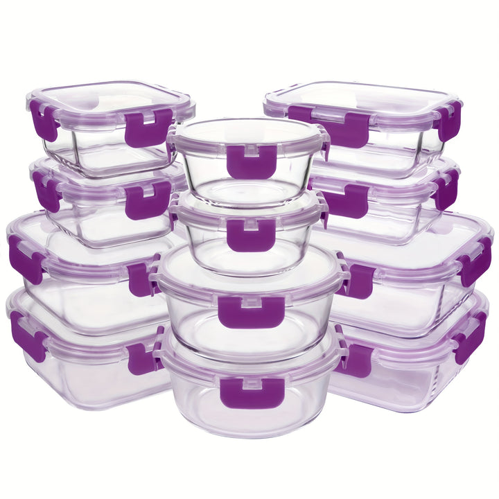 24Pcs (12 Lids+12 Glass Bowl) Borosilicate Glass Food Storage Containers with Airtight Lids, Ideal for Meal Prep, Lunches - Microwave and Dishwasher Safe - Total Trends Fusion