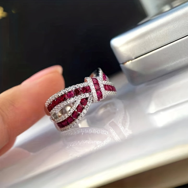 Elegant Silver-Plated Bow Knot Ring with July Gemstone - Chic Gift for Engagement & Party - Total Trends Fusion