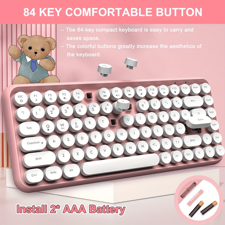 ZIYOU LANG Wireless BT Keyboard, Mini Portable 84-Key Typewriter Retro Round Keycaps Keyboard, Compatible With Android, Windows, PC, Tablet-Dark, Perfer For Home And Office Keyboards(Pink) - Total Trends Fusion