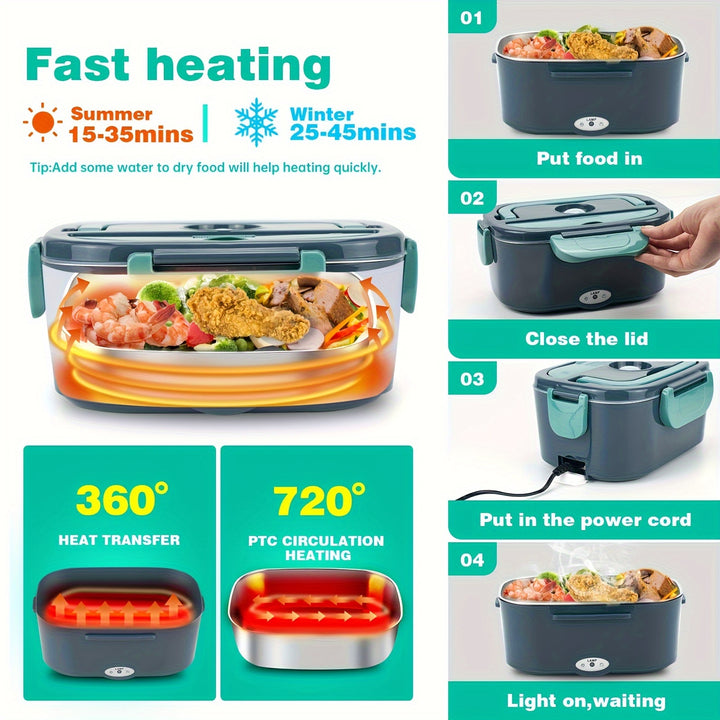 Electric Lunch Box Food Heater for Work - 12V/24V/110V Food Warmer for Car Truck Outdoor with Stainless Steel Containers Potable Heating lunch Box for Adults Camping - Total Trends Fusion