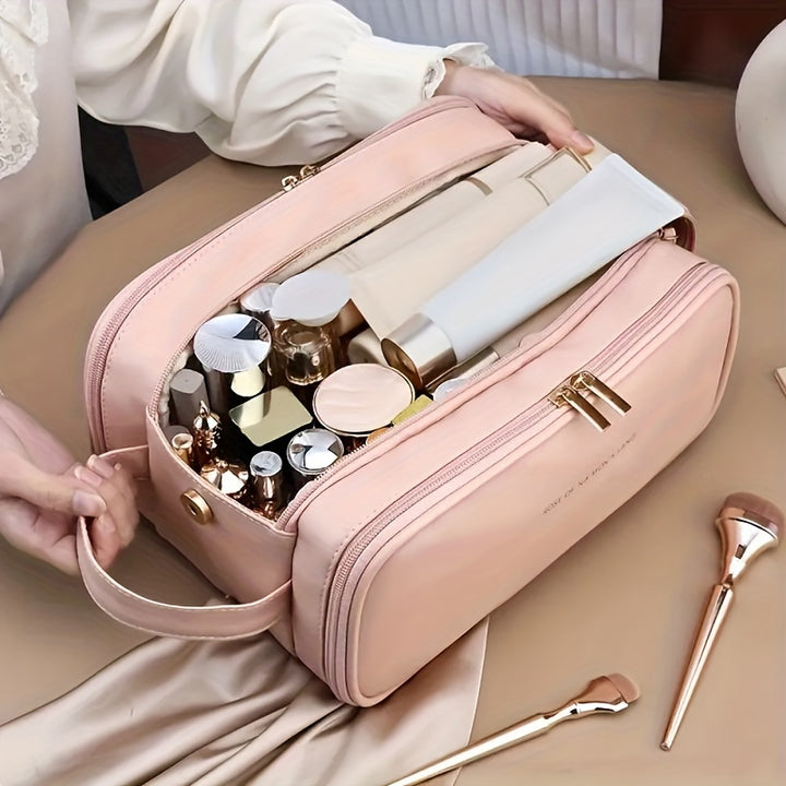 Simple, Stylish, Portable, Multifunctional, Cost-Effective Three-Layer Large Capacity Makeup Bag, Handheld Toiletry Bag, High-End Travel Double Zipper Storage Bag