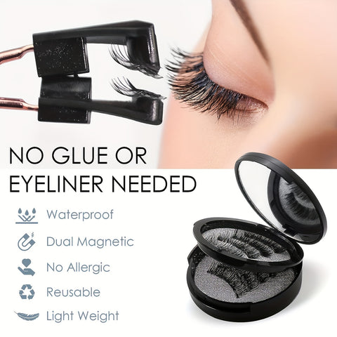 Magnetic Eyelashes Without Eyeliner - Reusable Dual Magnetic Eyelashes, 8 Pairs, Natural Looking, Glue-Free 3D False Eyelash Kit With Applicator, Reusable And Waterproof, Glue-Free, Easy To Wear - Total Trends Fusion