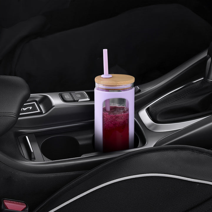 MUKOKO 20oz Glass Water Tumble With Straw And Lid, Bamboo Lids Water Bottle, Iced Coffee Cup Reusable, Wide Mouth Smoothie Cups, Straw Silicone Protective Sleeve BPA FREE - Total Trends Fusion