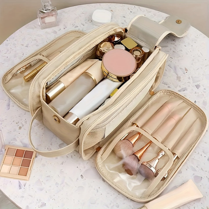 Simple, Stylish, Portable, Multifunctional, Cost-Effective Three-Layer Large Capacity Makeup Bag, Handheld Toiletry Bag, High-End Travel Double Zipper Storage Bag