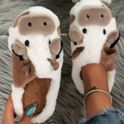 Women's Fashion Cow Style Slippers Fall And Winter Leisure Warm Home Non-slip Slippers christmas gifts for women