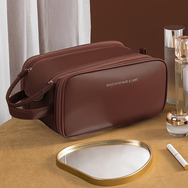 Simple, Stylish, Portable, Multifunctional, Cost-Effective Three-Layer Large Capacity Makeup Bag, Handheld Toiletry Bag, High-End Travel Double Zipper Storage Bag