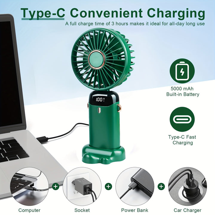 Portable Handheld Fan Hand Held Fan 5 Speeds USB Rechargeable 5000mah Personal Pocket Desk Fan With LED Display 7-16Hs Quiet Working For Office Outdoor Travel Home - Total Trends Fusion