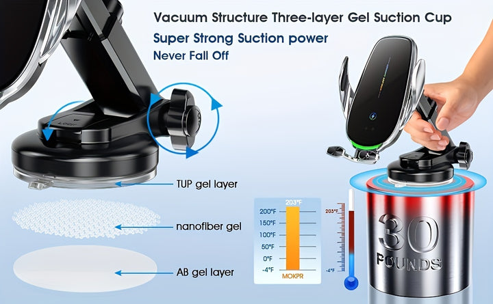 YITUMU Wireless Car Charger, 15W Fast Charging Automatic Clamping Dashboard Air Outlet Car Phone Holder, Suitable for iPhone 14 13 12 11 Pro Max Xs, Suitable for Samsung Galaxy S21 S20, S10+ S9+ Note 9, etc...