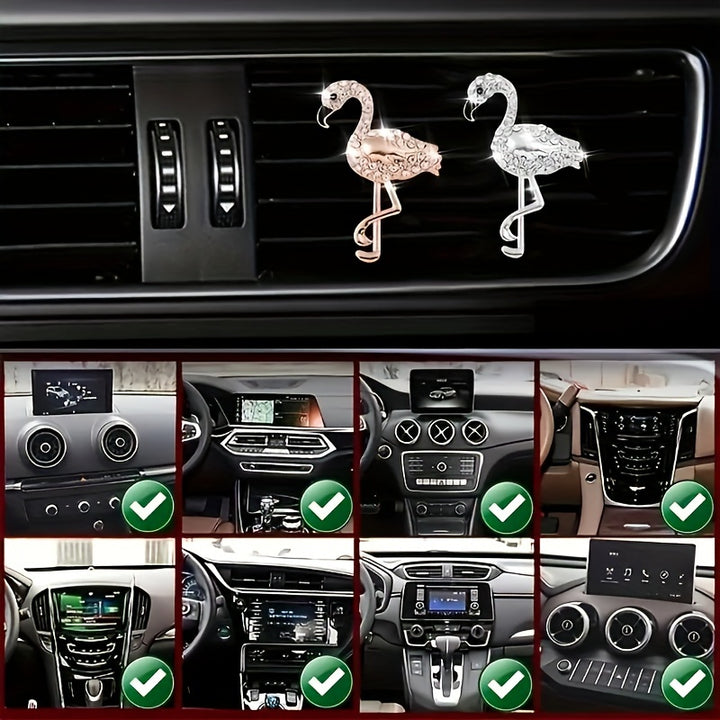Flamingo Rhinestone Car Air Freshener Clip - Cute Aromatherapy Vent Diffuser For Vehicle Interior Decor Cute Car Air Freshener Car Fragrance Air Freshener - Total Trends Fusion