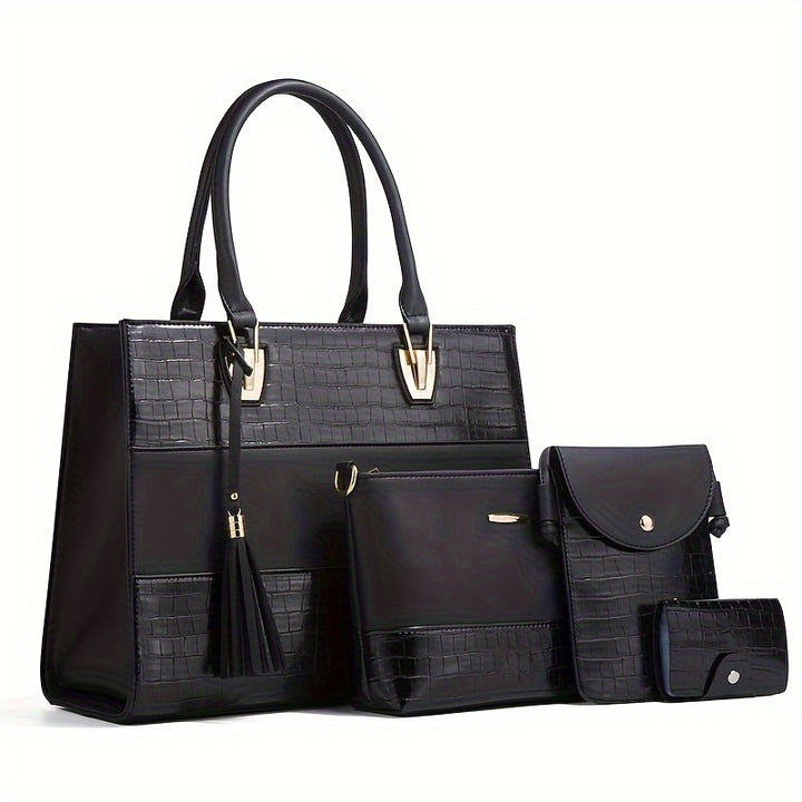 4 Pack Women Fashion Shoulder Handbags Wallet Tote Bag Top Handle Satchel Hobo With Zipper Closure Set - Total Trends Fusion