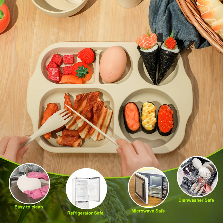 24pc Wheat Straw PP Plate Set, Unbreakable, BPA-Free, Reusable, Anti-scalding, Easy To Clean, Microwave Dishwasher Safe, Camping Utensils For Kitchen, Outdoor, Party, Home, Tableware Accessories, Beige - Total Trends Fusion