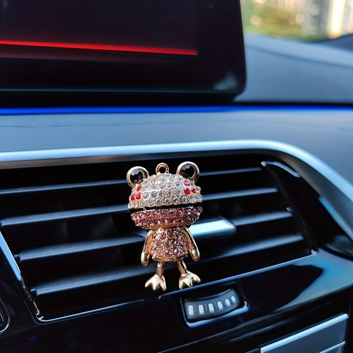 1pc Rhinestone Frog Design Car Air Outlet Aromatherapy Diffuser Clip, Shiny Cartoon Frog Shape Car Perfume Clip, Car Air Outlet Decoration Accessories - Total Trends Fusion