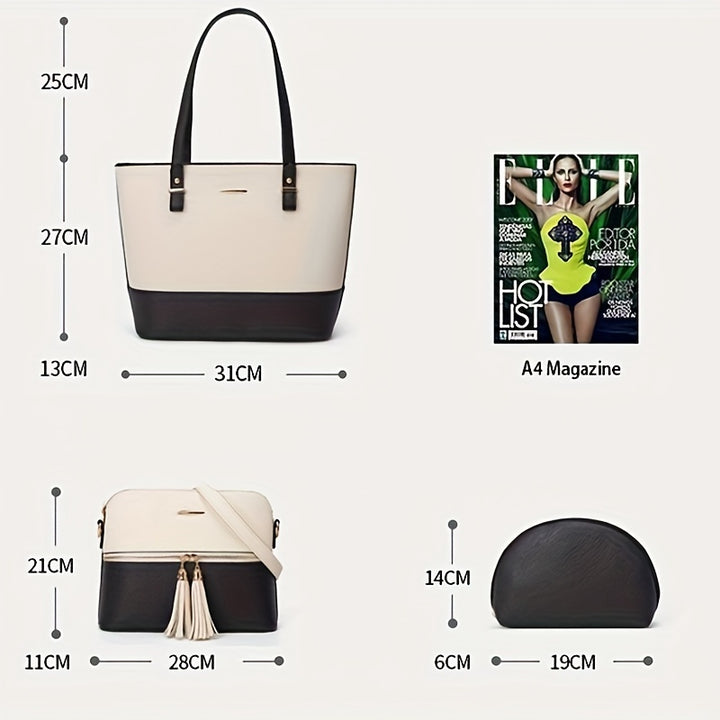 3 Pack Women Fashion Shoulder Handbags Wallet Tote Bag Top Handle Satchel Hobo With Zipper Closure Set - Total Trends Fusion
