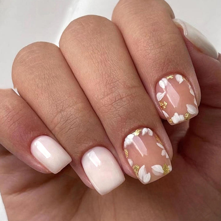 French Tip Press on Nails Short Square Fake Nails with Leopard Print French Bow Designs Nude Glue on Nails Press Ons Glossy False Nails Reusable Cute Stick on Nails for Women 24 Pcs