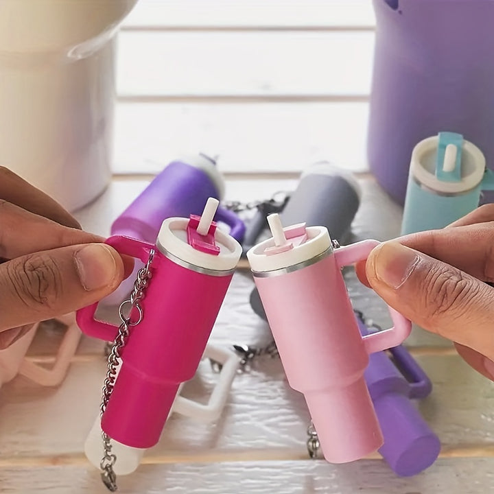 Chic Cartoon-Themed Mini Cup Keychain - Pvc, Climbing Clip Design For Women & Men - Perfect For Stanley Cups, School Bags & Anniversary Gifts - Total Trends Fusion