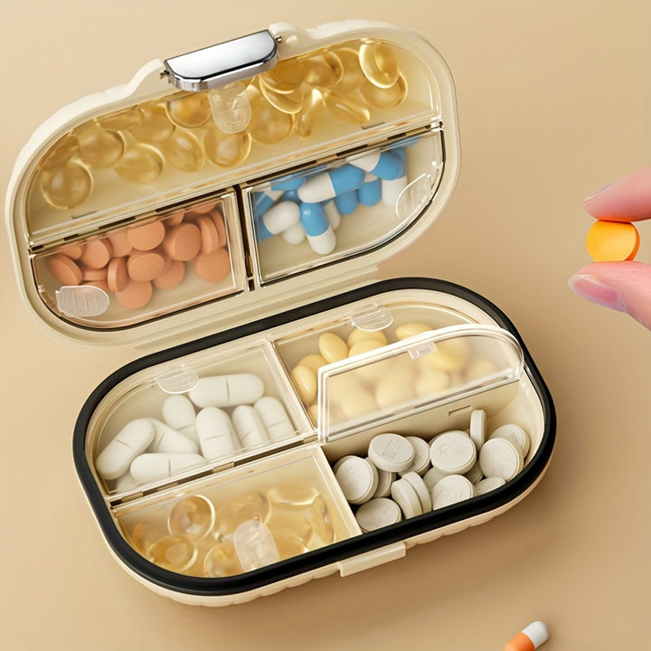 Portable sealed seven-compartment pill storage box, can record time divided into large and small two models. Can be used as fish oil, vitamins, pills storage box. Travel Pill Box - Total Trends Fusion