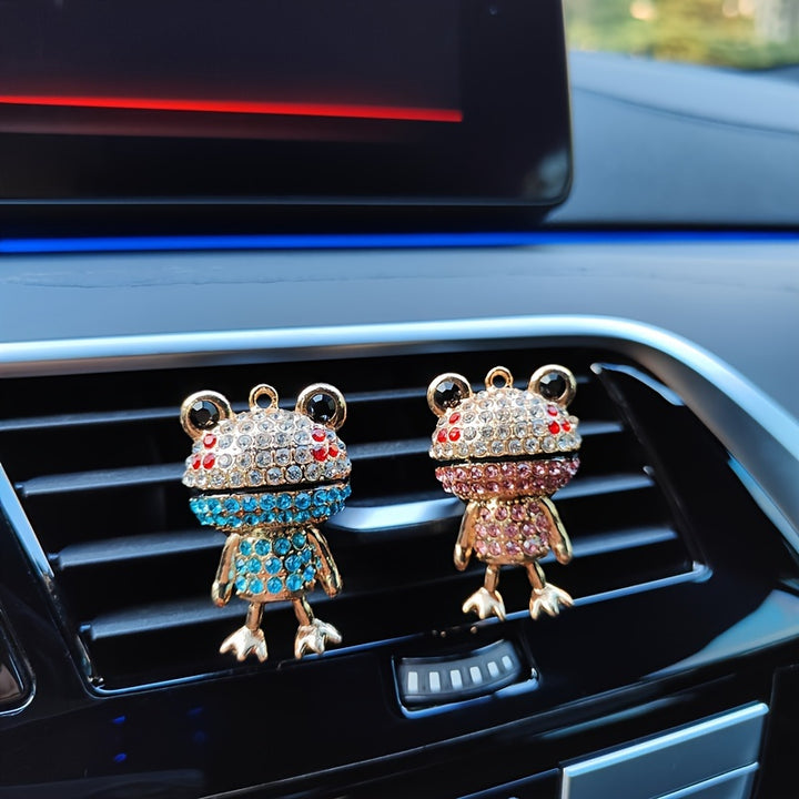 1pc Rhinestone Frog Design Car Air Outlet Aromatherapy Diffuser Clip, Shiny Cartoon Frog Shape Car Perfume Clip, Car Air Outlet Decoration Accessories - Total Trends Fusion