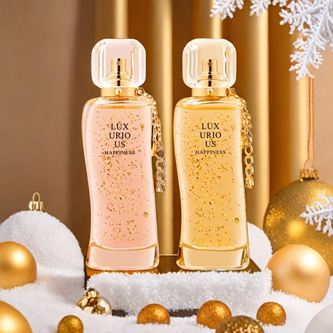 Luxe URO Eau De Parfum for Women - Golden Enchantment & Pink Blossom, Floral & Fruity Fragrance with Alcohol, Ideal Christmas Gift, 5-15% Essence Concentration, in Festive Packaging