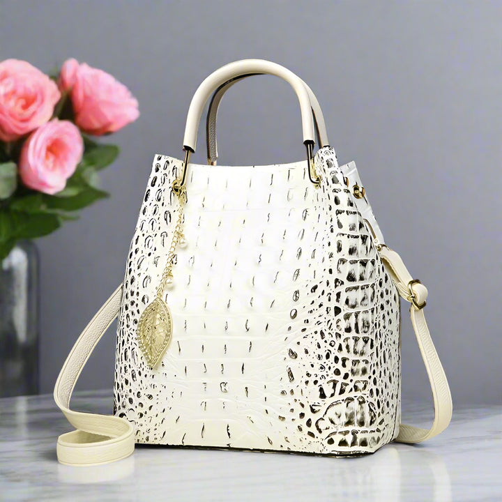 "Minimalist Crocodile Pattern Bucket Bag | Large Capacity Shoulder Handbag"