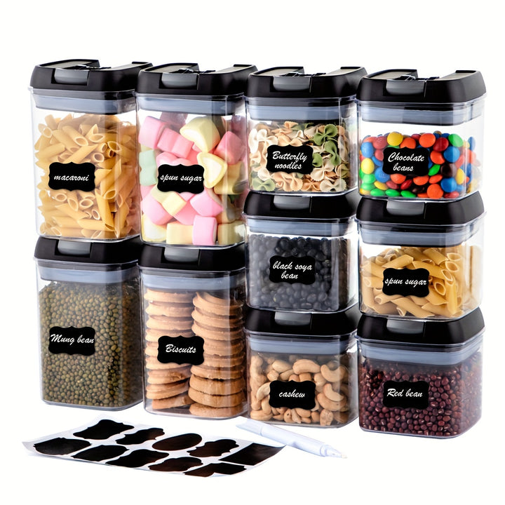Pink Airtight Food Storage Container Set-10 Piece BPA Free Clear Plastic Cereal Canisters with Easy Lock Lids-Kitchen & Pantry Organization Containers for Sugar, Flour, Cereal, Labels & Marker (SC001, SC002, SC003, SC004) - Total Trends Fusion