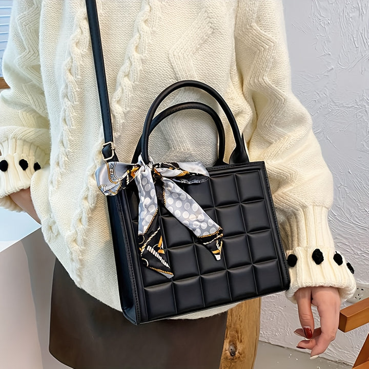 Womens Plaid Vintage Shoulder Bags Soft Embossed Design Crossbody Bags With Chic Scarf Pendant Commuter Office Bags