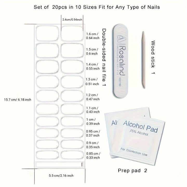Semi Cured Gel Nail Strips, 20 pcs Gel Nail Stikers, Gel Nail Wraps Semi Cured, Salon-Quality, 2 Weeks Long Lasting - Total Trends Fusion