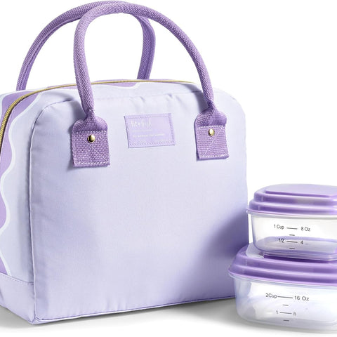 Lunch Bag for Women, Insulated Womens Lunch Bag for Work, Leakproof & Stain-Resistant Large Lunch Box for Women with Containers, Zipper Closure Bloomington Lunch Bag, Lavender Scallop