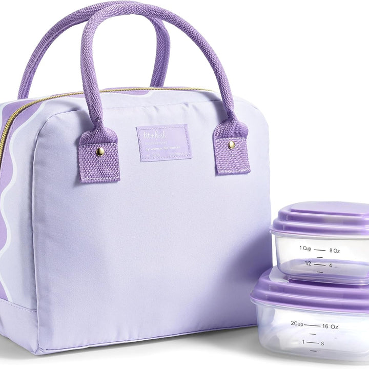 Lunch Bag for Women, Insulated Womens Lunch Bag for Work, Leakproof & Stain-Resistant Large Lunch Box for Women with Containers, Zipper Closure Bloomington Lunch Bag, Lavender Scallop