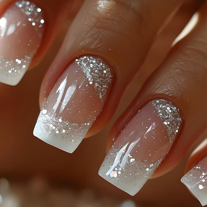 24Pcs Long Fake Nails Almond Press on Nail French Tip Glue on Nails Rainbow Ice Cream Design Acrylic Nails Almond Nails for Women and Girls