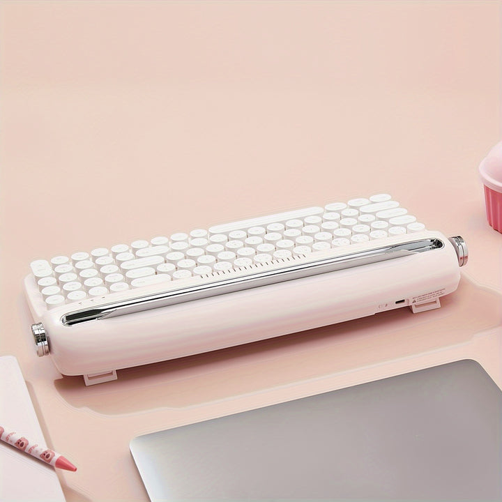 YUNZII B309 Pink Upgraded Wireless Retro Typewriter Style Keyboard, Integrated Stand, USB-C/BT Keyboard, Cute Round Keycaps & Volume Switching Knobs For Multi-Device, Compatible With Win/Mac/iOS/Android Multi-System - Total Trends Fusion