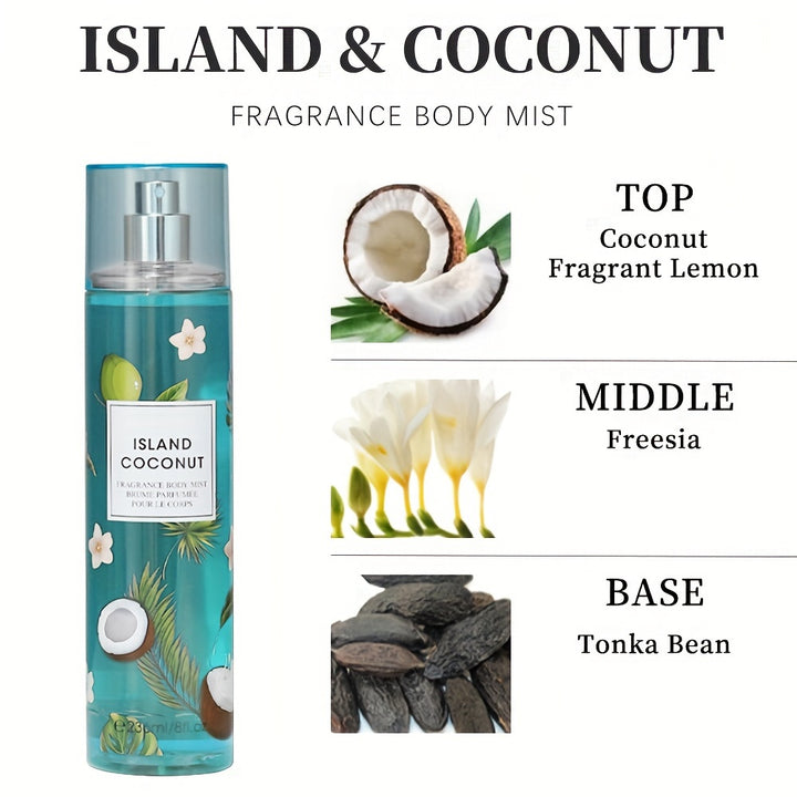 8 Fl Oz Body & Hair Fragrance Mist For Women, Long-Lasting Perfume Spray, Perfect For Dating, Daily Life, Parties, Gift Giving;Notes Of Coconut, Fragrant Lemon Flavor
