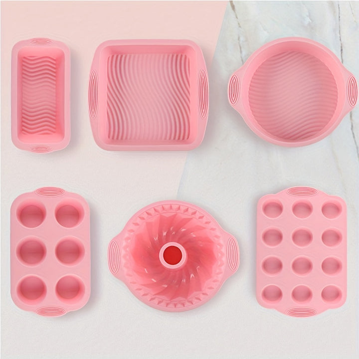 6pcs, Nonstick Silicone Bakeware Set, Cake Pan, Muffin Pan, Bundt Pan, Loaf Pan, Heat Resistant Bread Molds, Baking Tools, Kitchen Gadgets, Kitchen Accessories - Total Trends Fusion