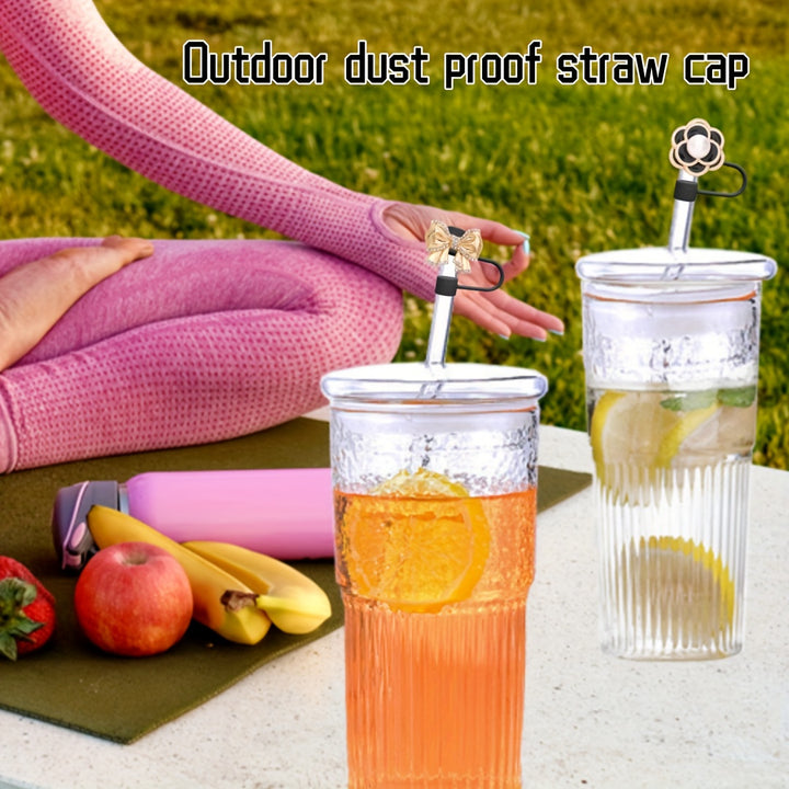4-Pack Elegant Faux Pearl And Bow Silicone Straw Tips, 10mm Size, Dust Proof Straw Covers, Reusable Drinking Straw Lids, Decorative Cup Accessories - Total Trends Fusion