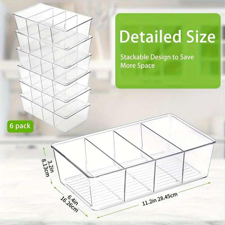 6 Packs Snack Organizers, Pantry Organizer and Storage, Clear Food Storage Organizer Bins, Plastic Fridge Organizer and Cabinet Organizer for Kitchen, Condiment, Pouches Food, Packets Spices - Total Trends Fusion