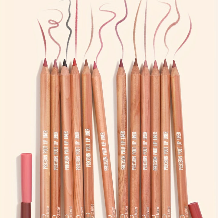 12pcs Matte Nude Lip Liner Pencil Set - Smooth, Easy to Apply, Long Lasting, Waterproof, Lip Outline Makeup Pen with Precise Tip
