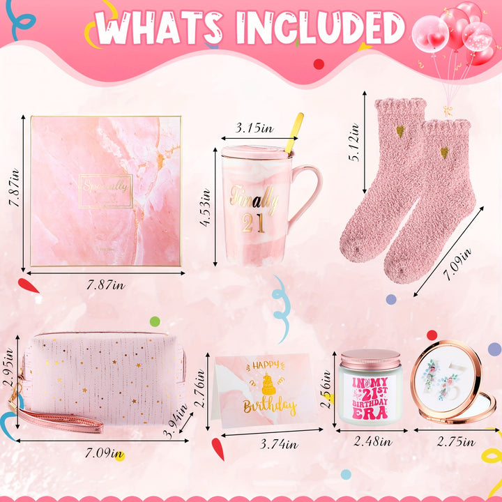 21st Birthday Gifts For Women Coffee Mug Gift Set For Her Birthday 16 Oz Mug Cosmetic Bag Gifts Box For Female, Women, Mom, Sister, Wife, Aunt, Coworker, Daughter