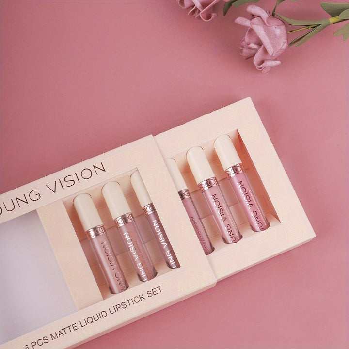 YOUNG VISION Matte Nude Liquid Lipstick Sets, Long Lasting and Waterproof Pink/Brown Lip Stick Pack Bundles, Lip Gloss/Lip Stain Makeup Set for Women, Labiales Matte Larga Duracion 24 - Total Trends Fusion