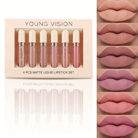 YOUNG VISION Matte Nude Liquid Lipstick Sets, Long Lasting and Waterproof Pink/Brown Lip Stick Pack Bundles, Lip Gloss/Lip Stain Makeup Set for Women, Labiales Matte Larga Duracion 24 - Total Trends Fusion
