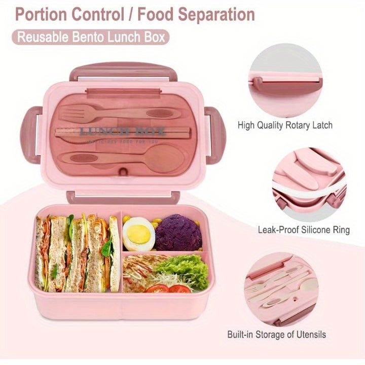 NatraProw Bento Box for Adult, 1200 ML Lunch Containers for Adults, LeakProof Lunch Box with Utensils, BPA Free, 3 Compartment Bento Box Microwave Safe, Pink - Total Trends Fusion