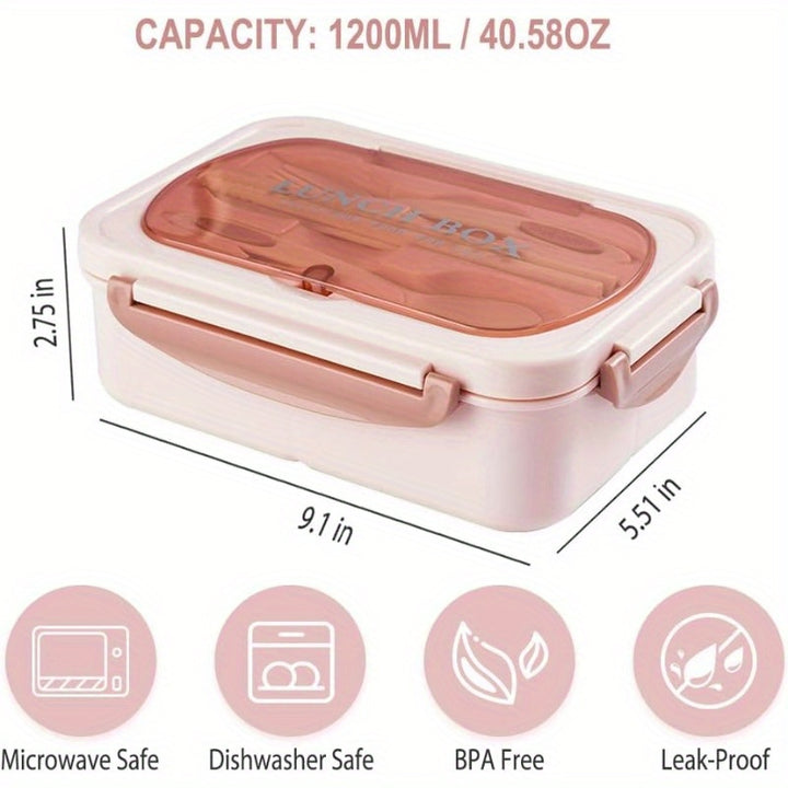 NatraProw Bento Box for Adult, 1200 ML Lunch Containers for Adults, LeakProof Lunch Box with Utensils, BPA Free, 3 Compartment Bento Box Microwave Safe, Pink - Total Trends Fusion