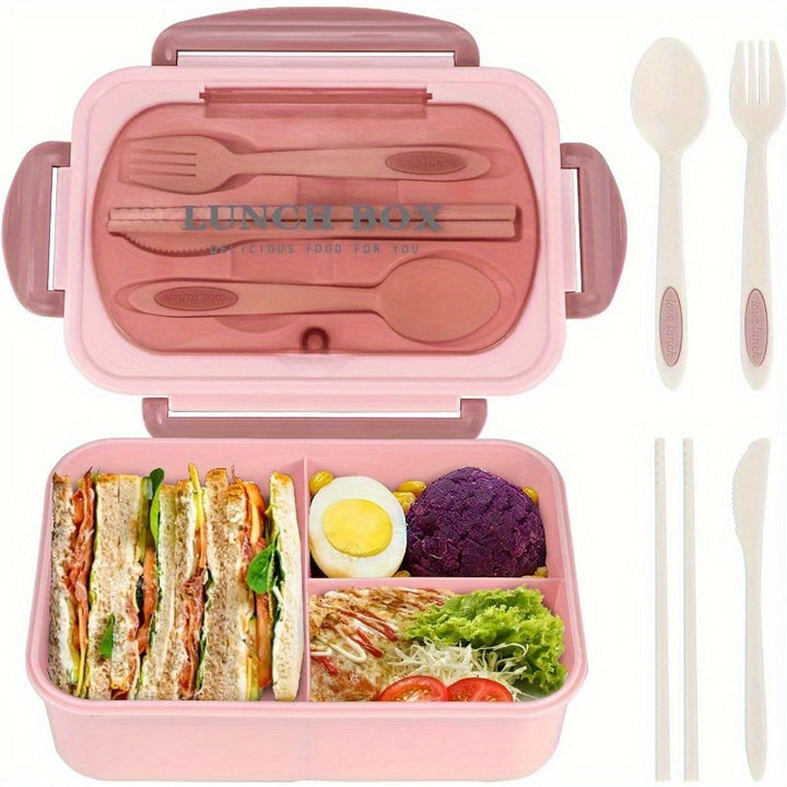 NatraProw Bento Box for Adult, 1200 ML Lunch Containers for Adults, LeakProof Lunch Box with Utensils, BPA Free, 3 Compartment Bento Box Microwave Safe, Pink - Total Trends Fusion