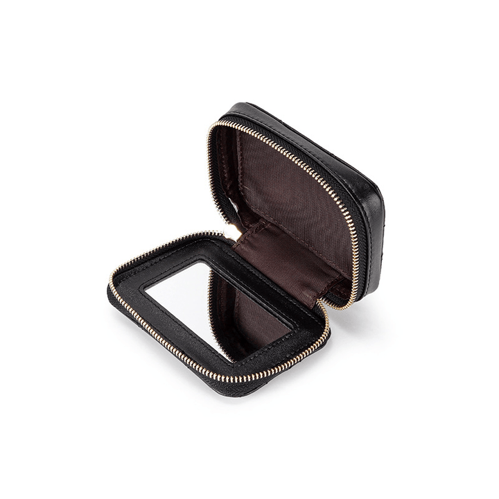 1pc Portable High-definition Mirror Cowhide Lipstick Storage Bag Makeup Bag Coin Purse - Total Trends Fusion