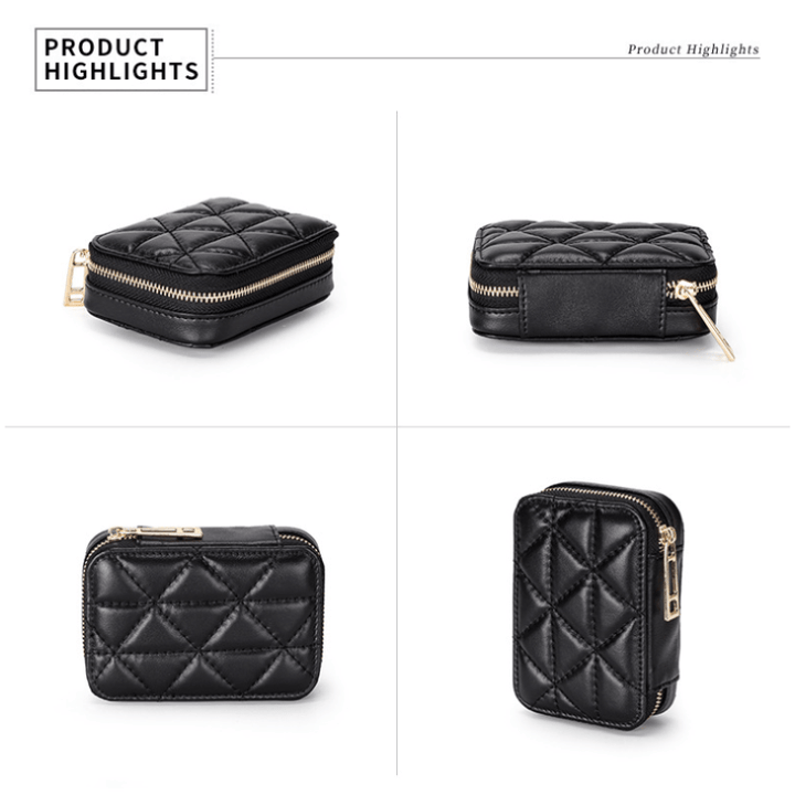 1pc Portable High-definition Mirror Cowhide Lipstick Storage Bag Makeup Bag Coin Purse - Total Trends Fusion