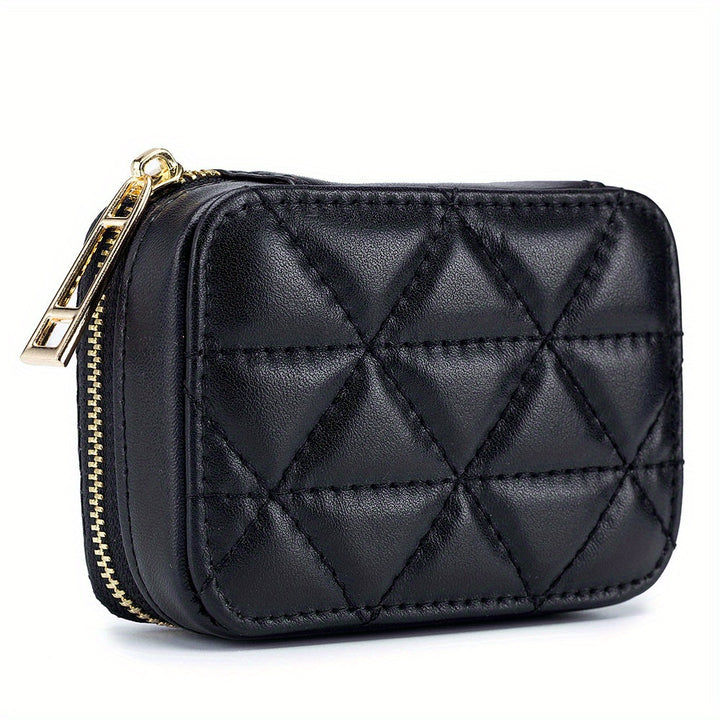 1pc Portable High-definition Mirror Cowhide Lipstick Storage Bag Makeup Bag Coin Purse