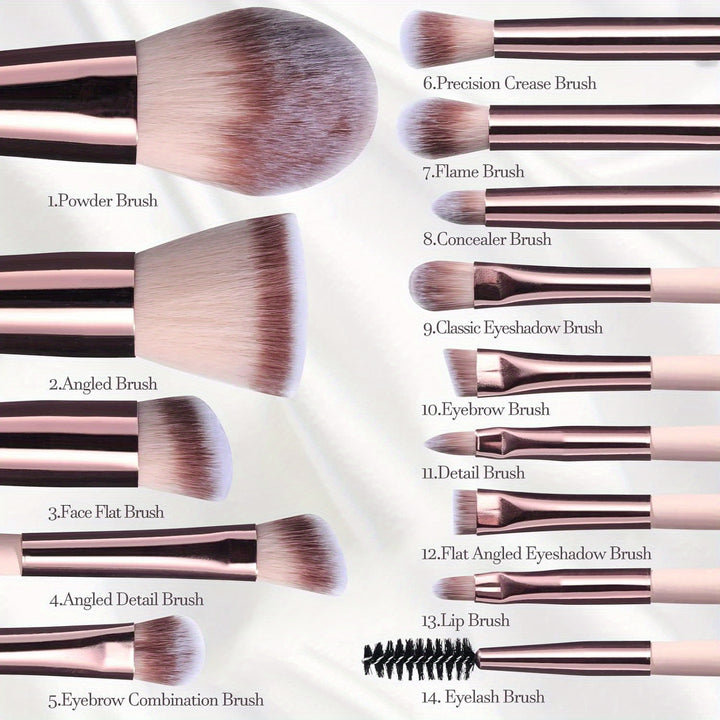 14-Piece Mini Travel Makeup Brush Set with LED Light Mirror - Portable Foundation, Powder, Concealers, Eye Shadows Makeup Kit - Compact, Travel-Friendly, Easy-to-Use, Soft Bristles, Multi-Functional - Total Trends Fusion