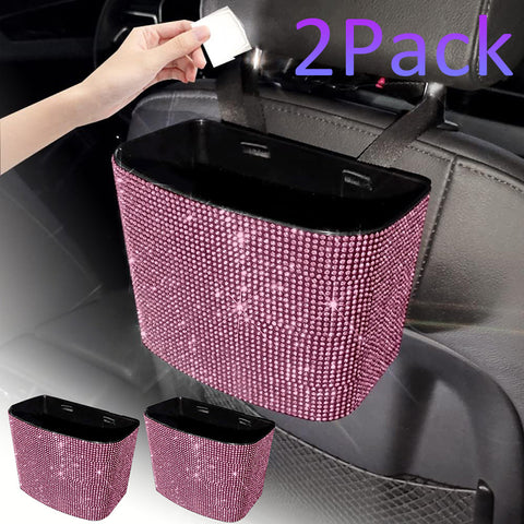 2PCS Car Trash Can, Bling Car Garbage Can Container Hanging Wastebasket with Rhinestones - Total Trends Fusion