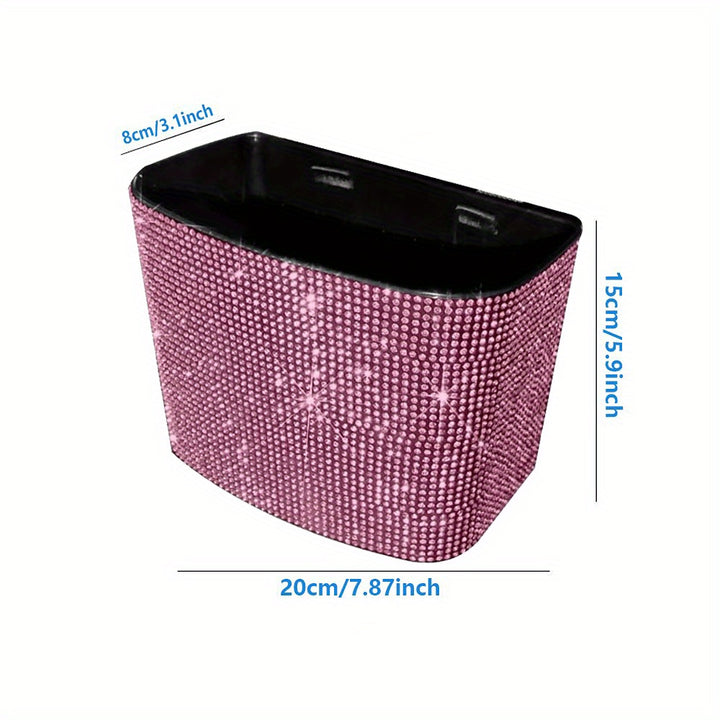 2PCS Car Trash Can, Bling Car Garbage Can Container Hanging Wastebasket with Rhinestones - Total Trends Fusion
