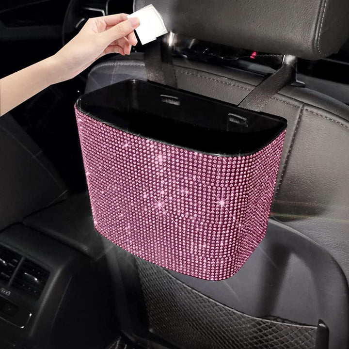 2PCS Car Trash Can, Bling Car Garbage Can Container Hanging Wastebasket with Rhinestones - Total Trends Fusion