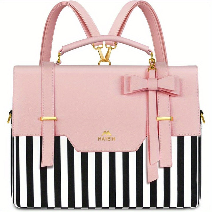 Briefcase for Women, 15.6 Inch Convertible Laptop Briefcase Backpack with Bow, Cute Kawaii Computer Messenger Crossbody Laptop Tote Bag Carrying Case Gift for College Work Travel 3 in 1, Pink - Total Trends Fusion