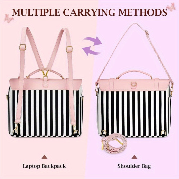 Briefcase for Women, 15.6 Inch Convertible Laptop Briefcase Backpack with Bow, Cute Kawaii Computer Messenger Crossbody Laptop Tote Bag Carrying Case Gift for College Work Travel 3 in 1, Pink - Total Trends Fusion